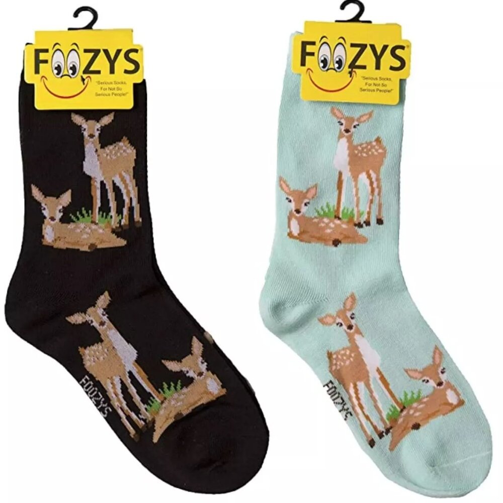 Baby Deer Fawn Bambi Roe Mule Reindeer Animal 2 Pairs Foozys Women's Socks